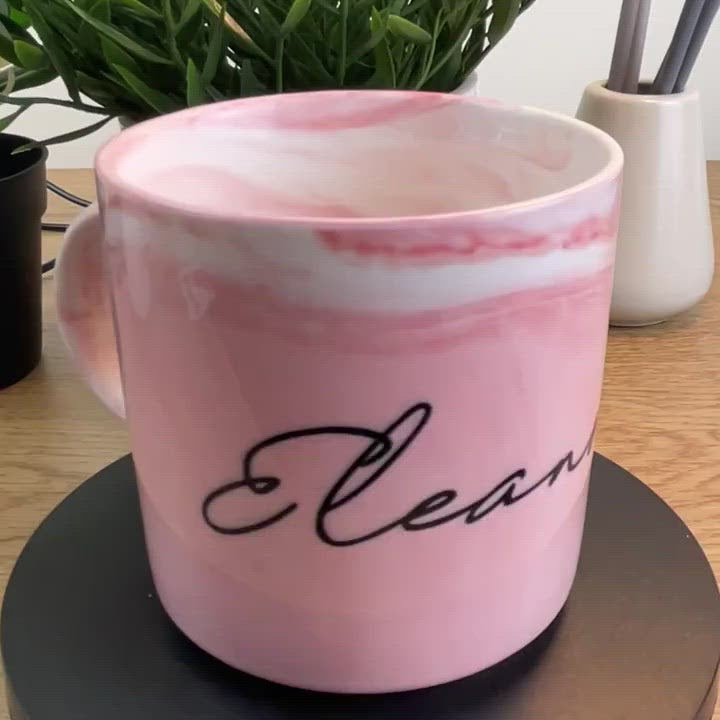 Load video: Personalised Valentine&#39;s Day Name and Heart 14oz Pink Marble Mug