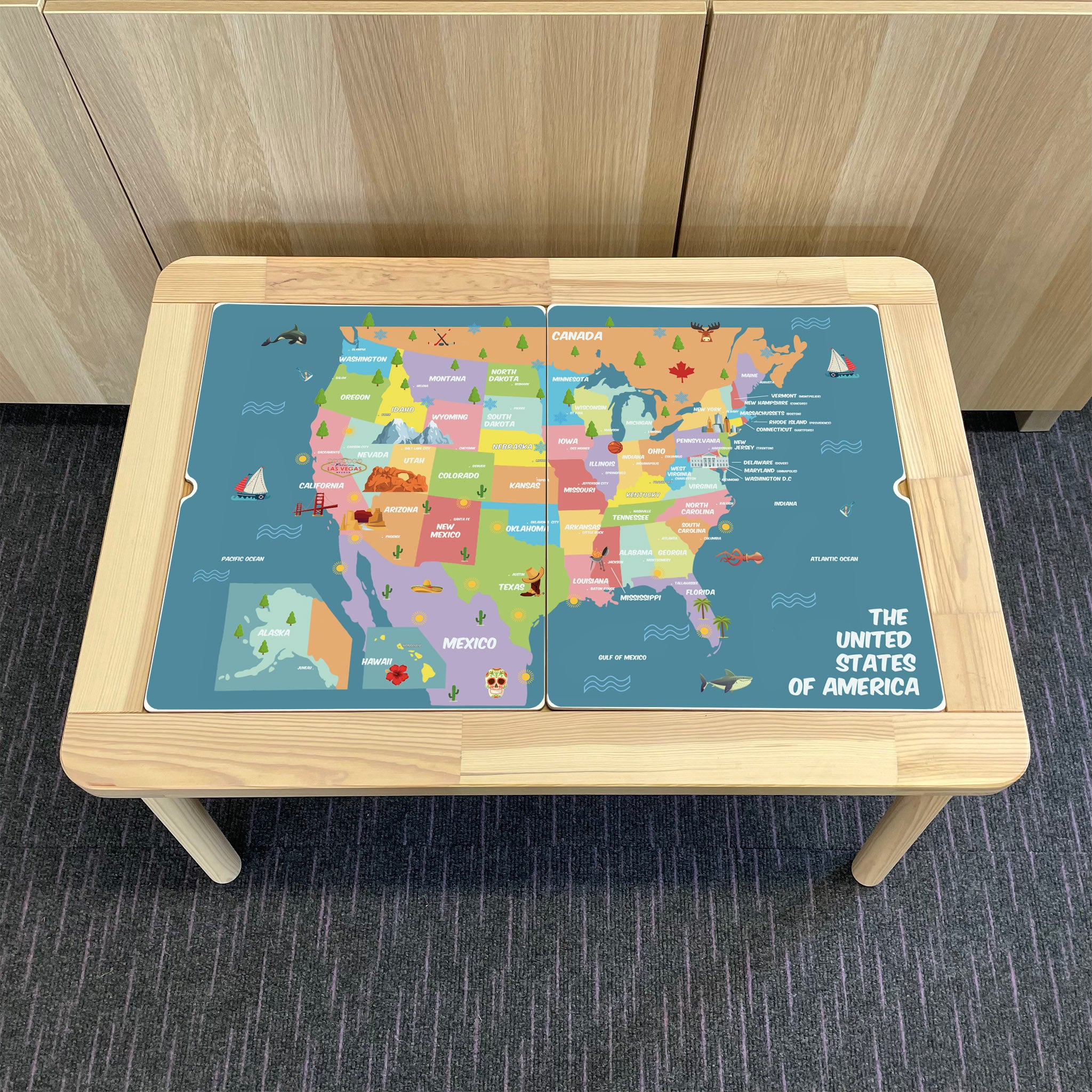 Kids USA Map Table Top STICKER ONLY Compatible with IKEA Flisat Tables