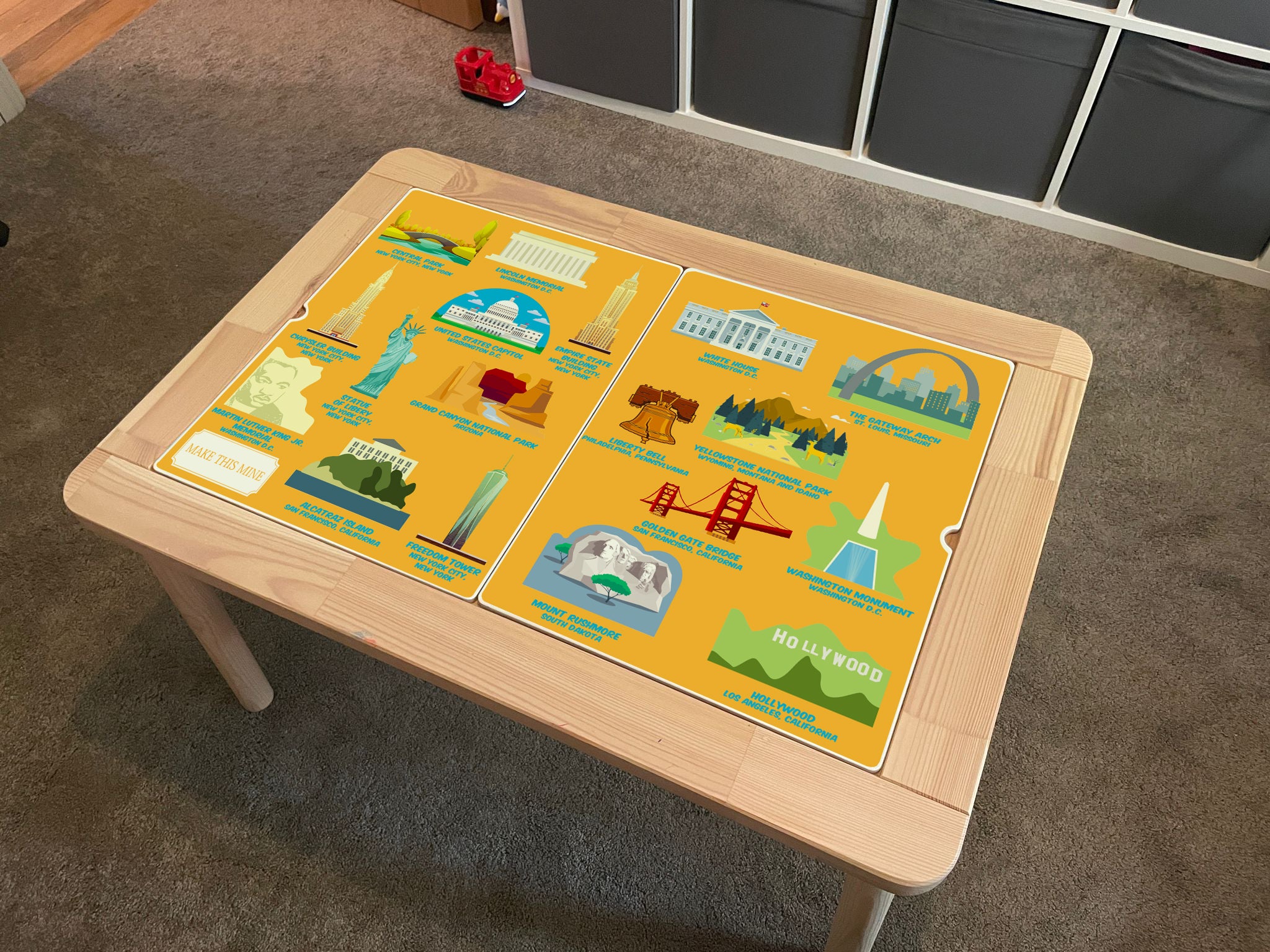 Kids USA Landmarks Table Top STICKER ONLY Compatible with IKEA Flisat Tables