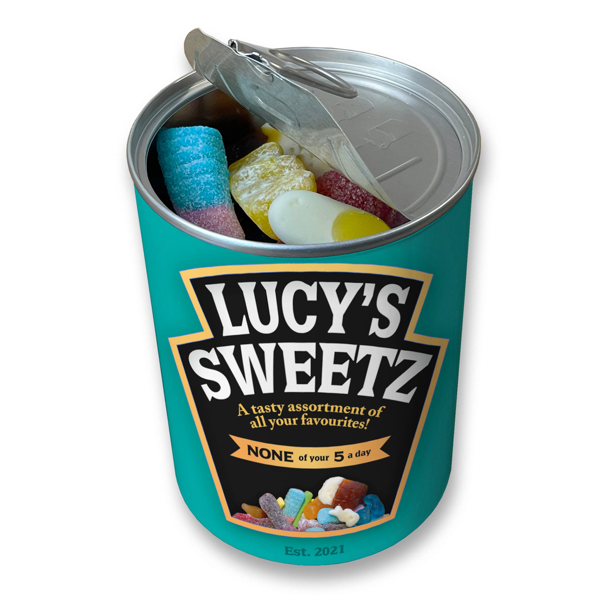 Personalised Pick & Mix Sweets Tin Can with Baked Beans Design