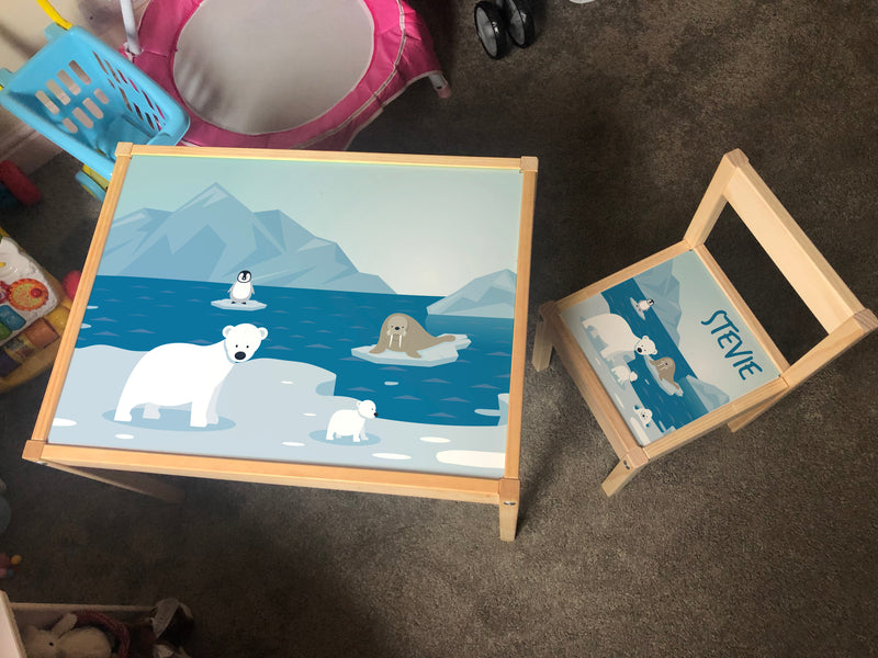Personalised Children's Ikea LATT Wooden Table and 1 Chair Printed Arctic