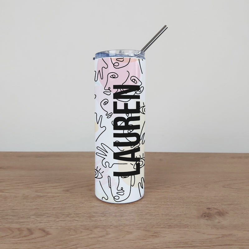 Personalised Stainless Steel Skinny Tumbler & Straw with Abstract Hands Design
