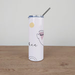 Personalised Stainless Steel Skinny Tumbler & Straw with Abstract Face Design
