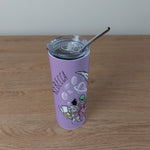 Personalised Stainless Steel Skinny Tumbler & Straw with Astronaut and Alien Moon Design