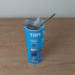 Personalised Stainless Steel Skinny Tumbler & Straw with Gaming Arcade Design