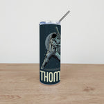 Personalised Stainless Steel Skinny Tumbler & Straw with Astronaut Baseball Design