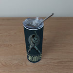 Personalised Stainless Steel Skinny Tumbler & Straw with Astronaut Baseball Design