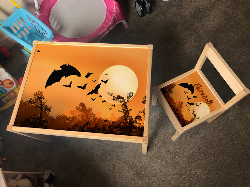 Personalised Children's Ikea LATT Wooden Table and 1 Chair Printed Bats