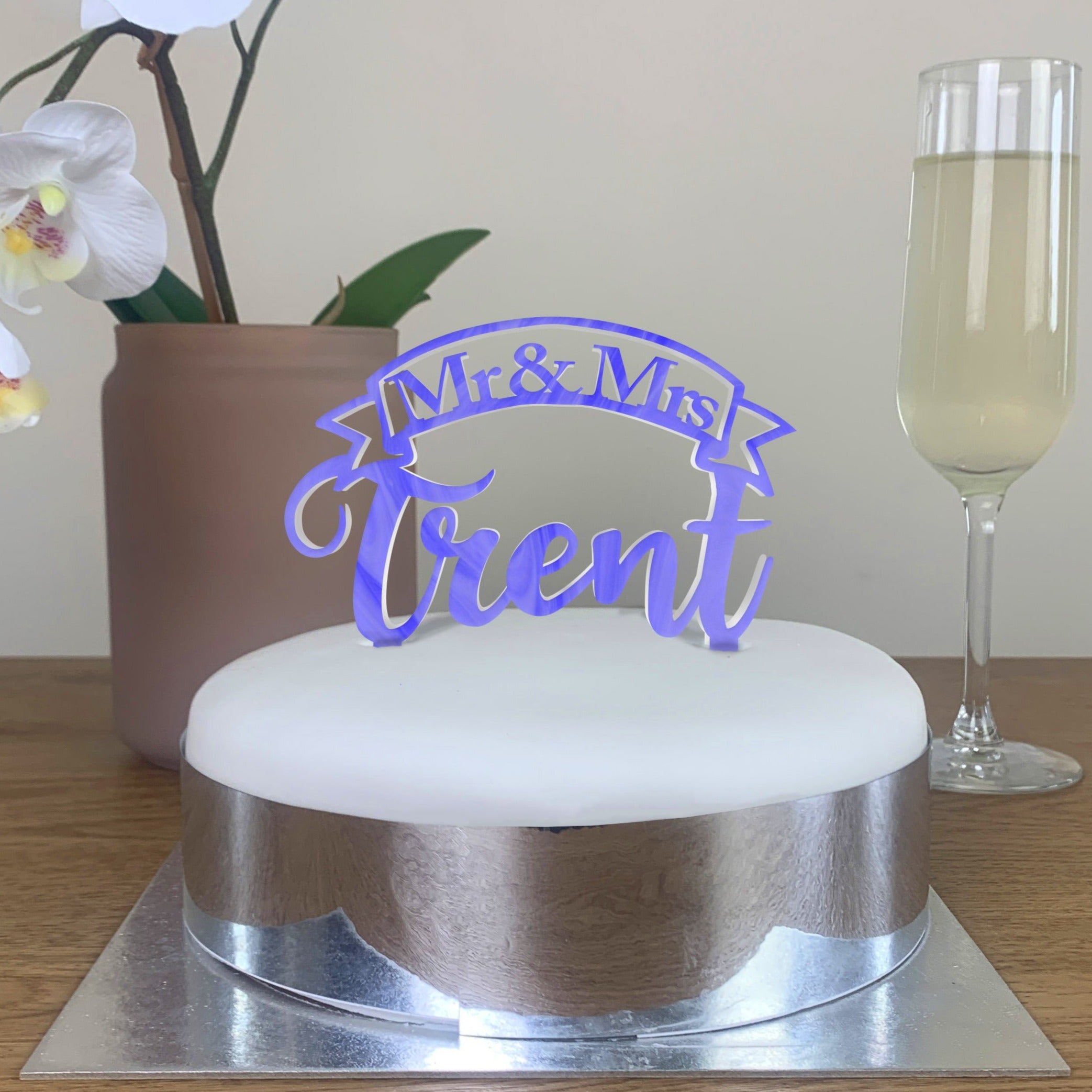 Personalised Perspex Fancy Banner Wedding Cake Topper