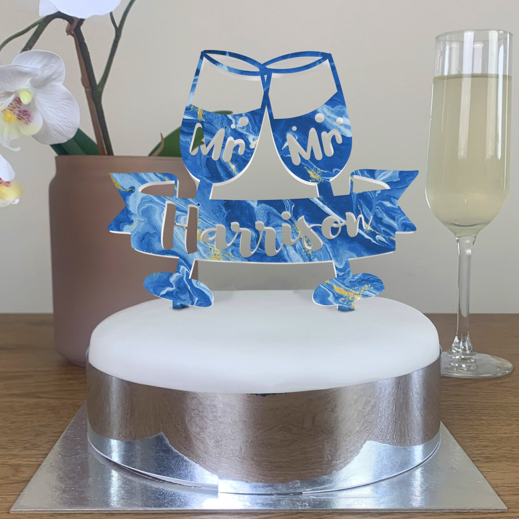 Personalised Perspex Champagne Prosecco Glass Wedding Cake Topper