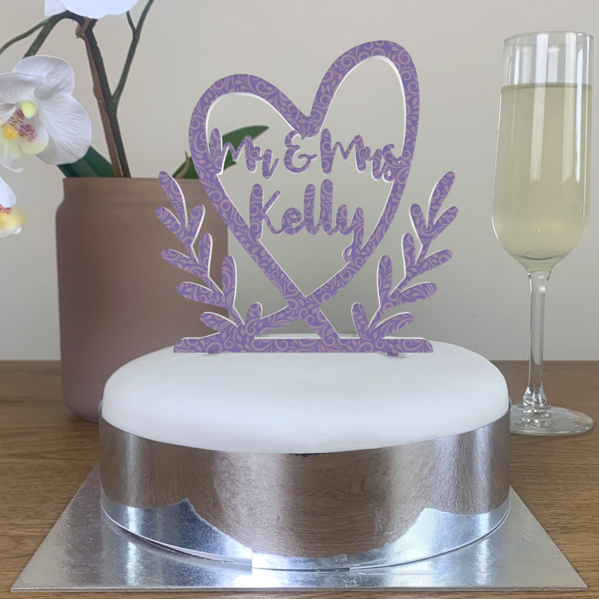 Personalised Perspex Heart Wreath Groom Wedding Cake Topper