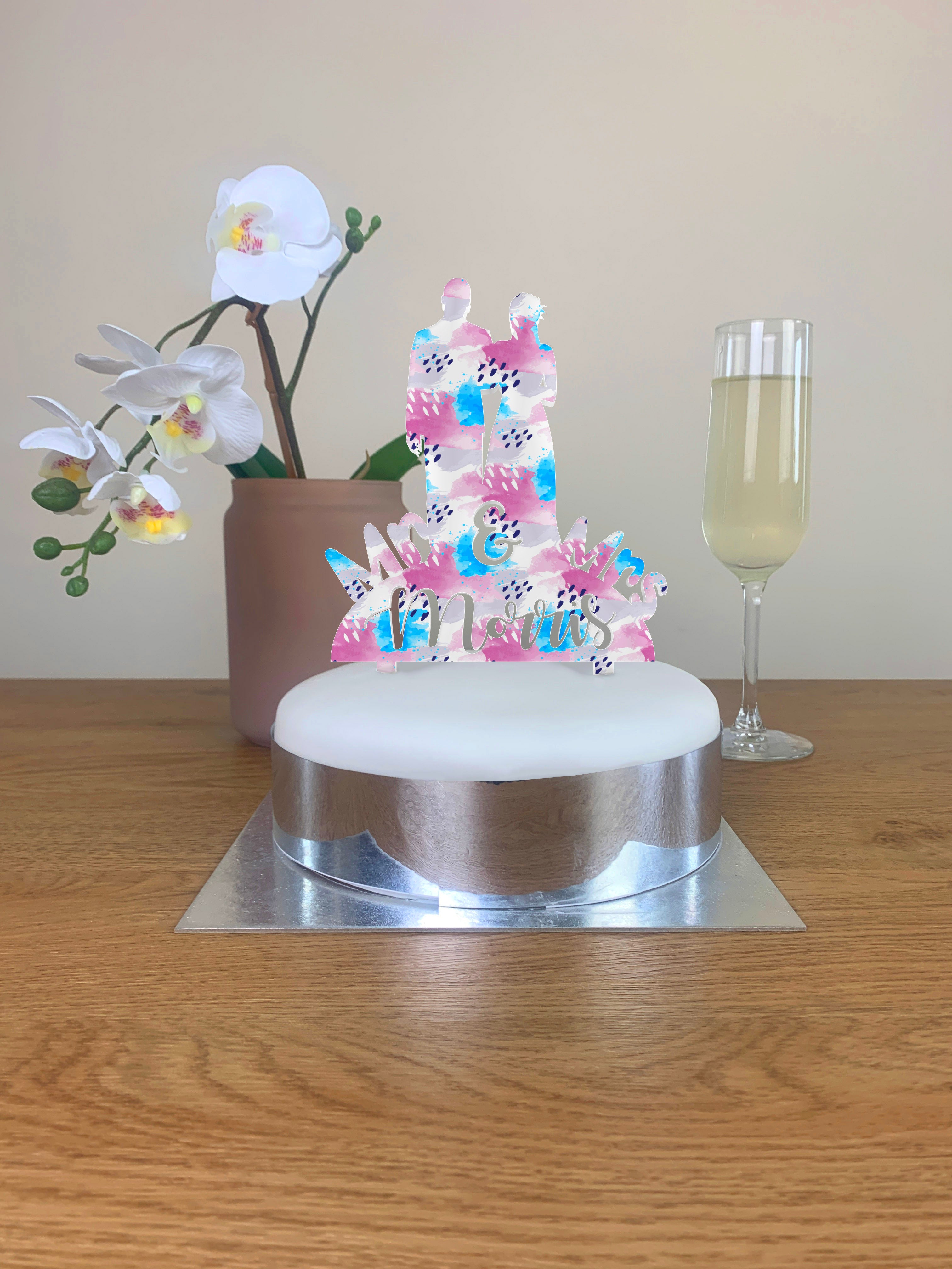 Personalised Perspex Mr and Mrs Silhouette Wedding Cake Topper
