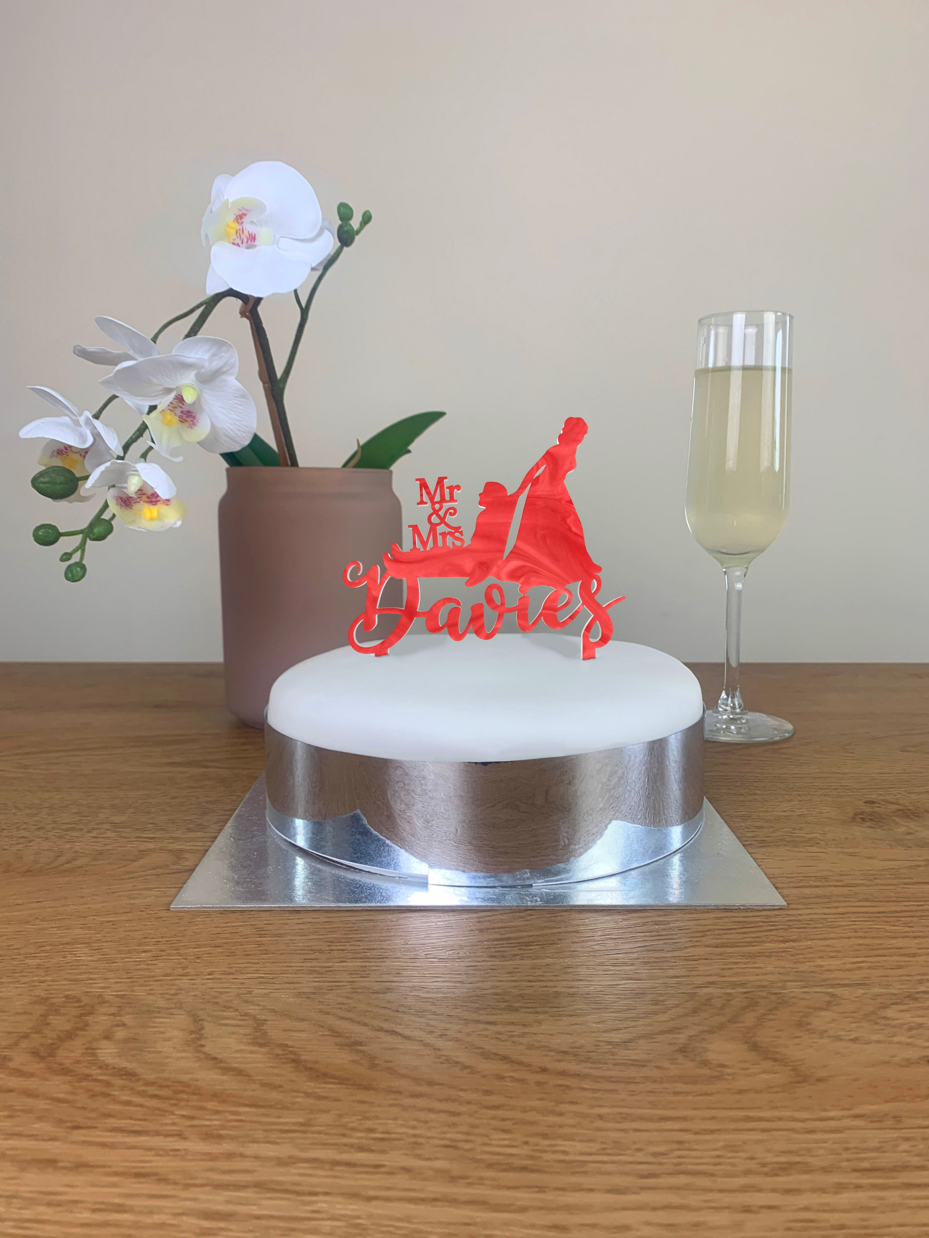 Personalised Perspex Bride Dragging Groom Wedding Cake Topper