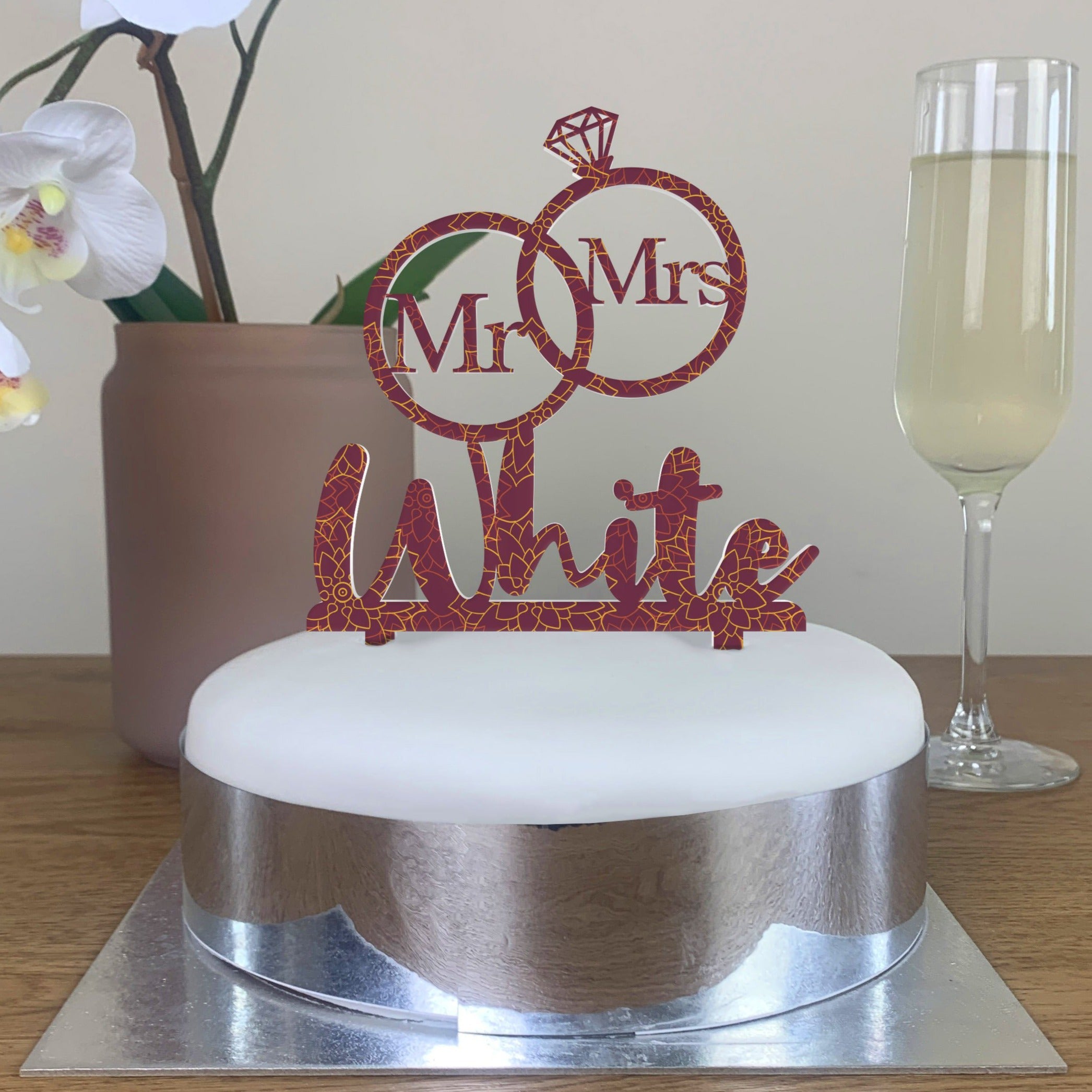 Personalised Perspex Mr and Mrs Rings Wedding Cake Topper