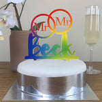 Personalised Perspex Mr and Mr Rings Pride Wedding Cake Topper