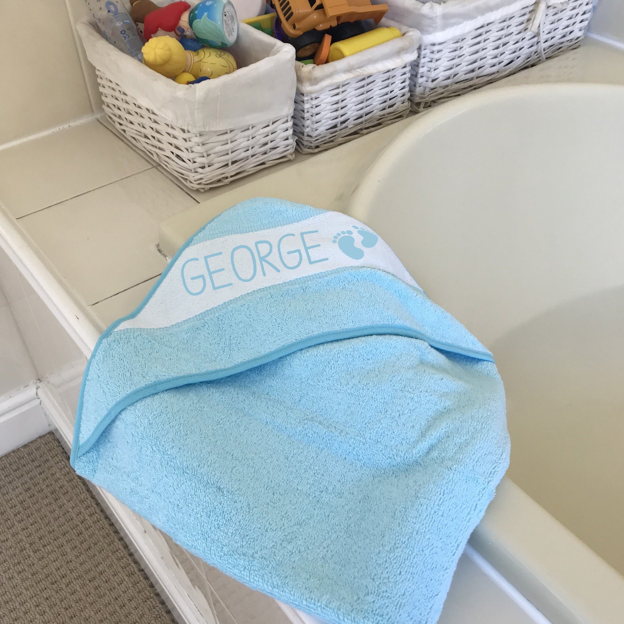 Personalised Hooded Baby Bath Towel - Blue