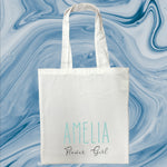 Flower Girl Personalised White Tote Bag with Blue Text