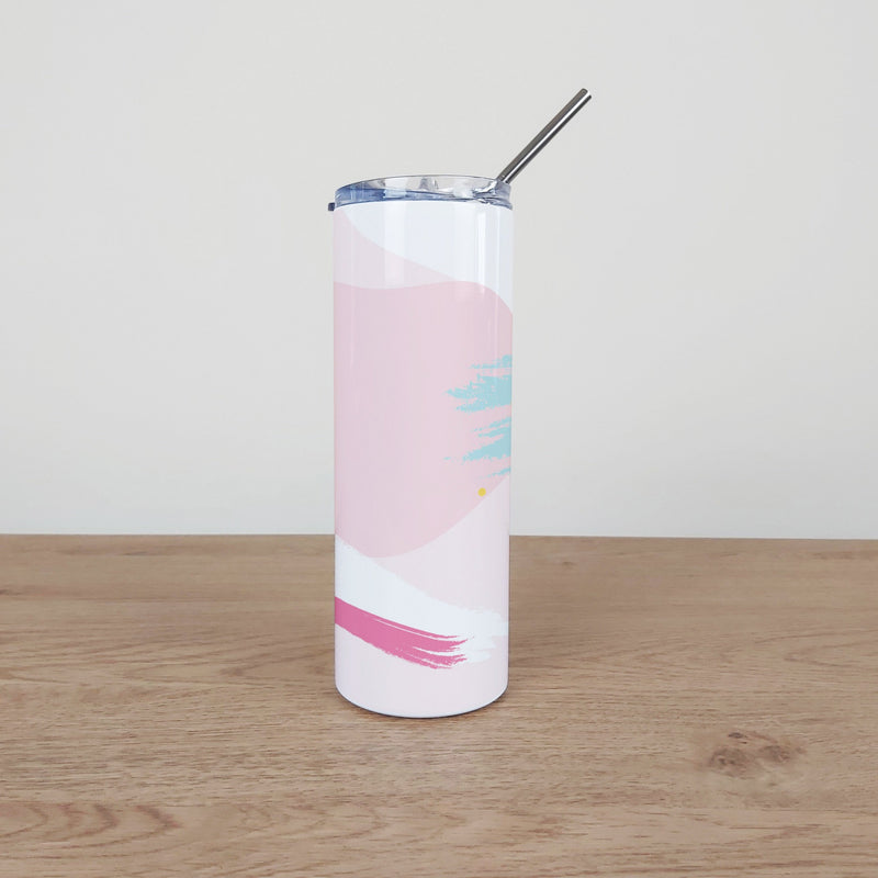Stainless Steel Skinny Tumbler & Straw with Colourful Brushed Paint Design
