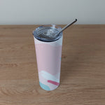 Stainless Steel Skinny Tumbler & Straw with Colourful Brushed Paint Design