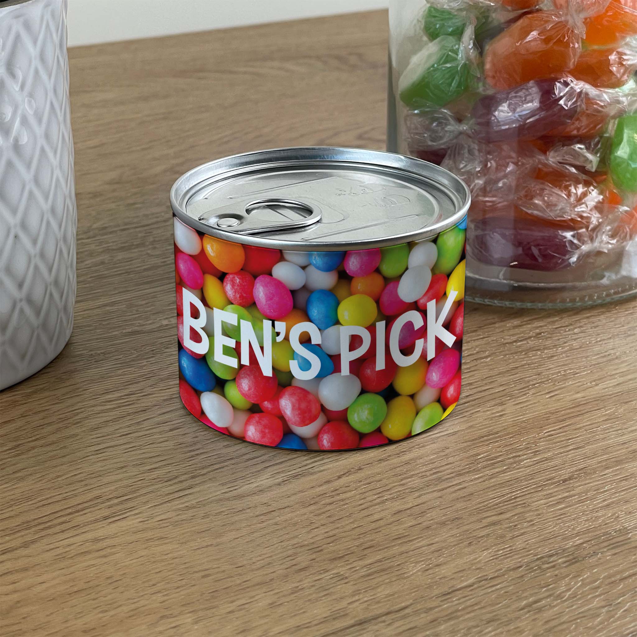 Personalised Pick & Mix Sweets Tin Can with Gum Ball Design