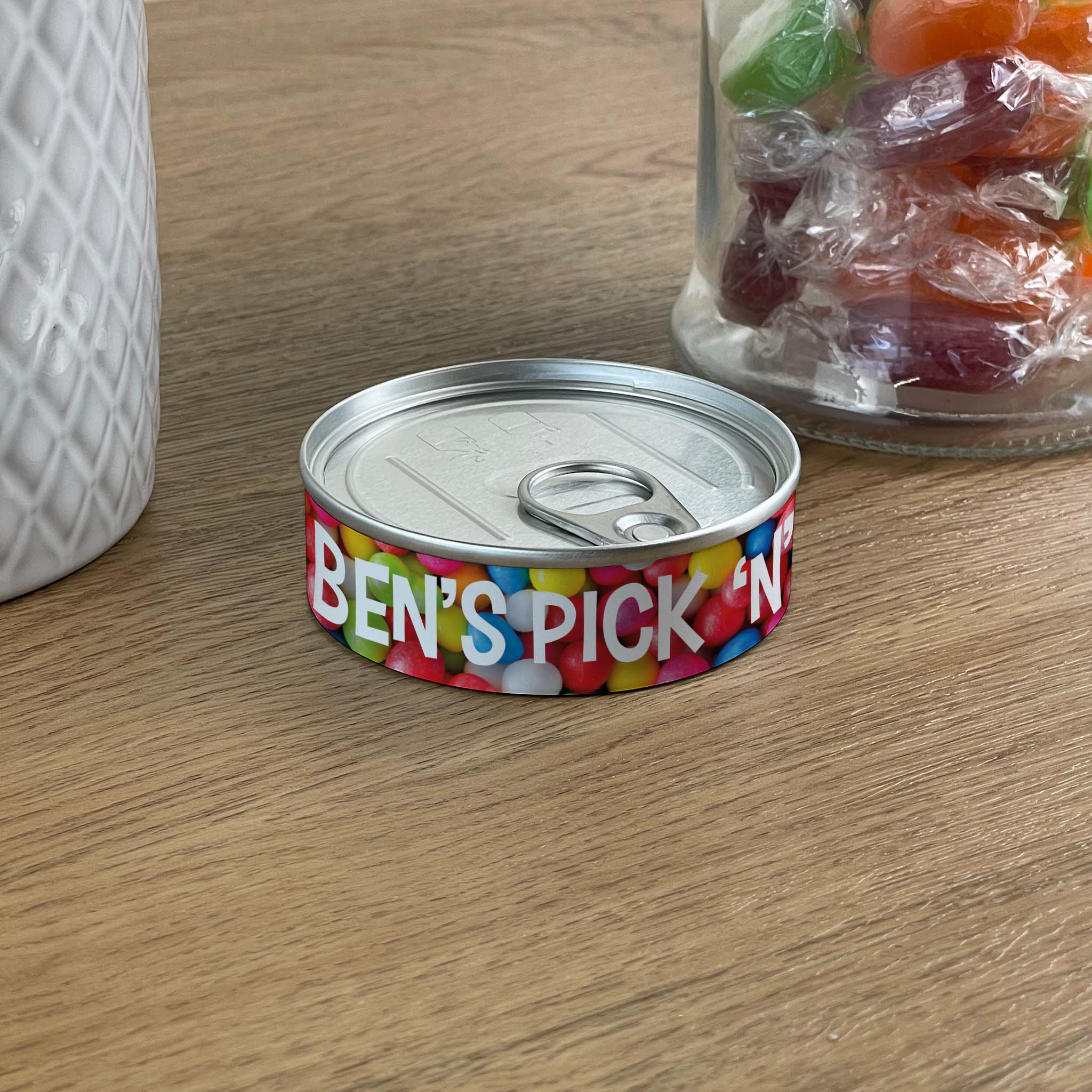 Personalised Pick & Mix Sweets Tin Can with Gum Ball Design