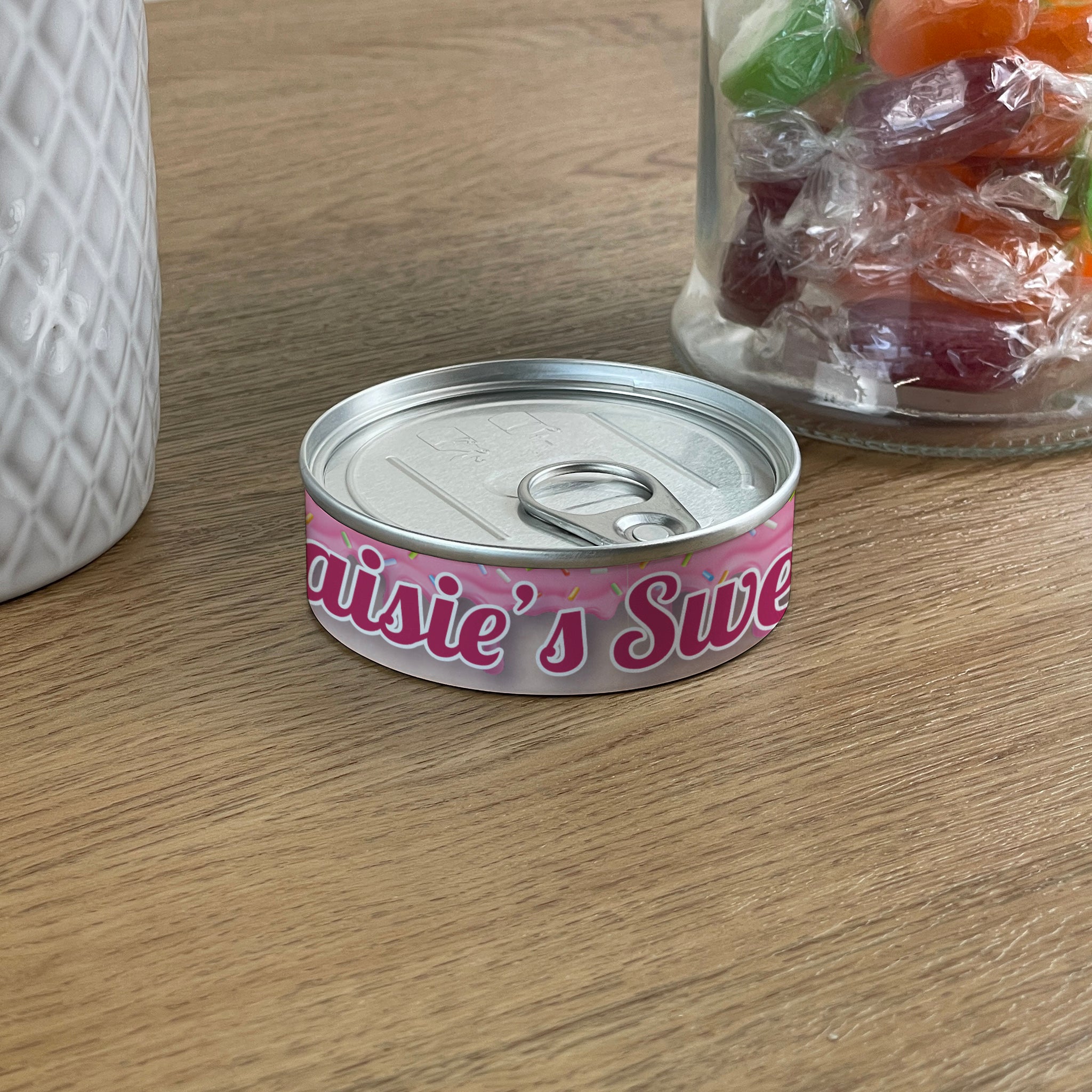 Personalised Pick & Mix Sweets Tin Can with Pink Icing Design