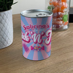 Personalised Pick & Mix Sweets Tin Can with Pink Swirl Design