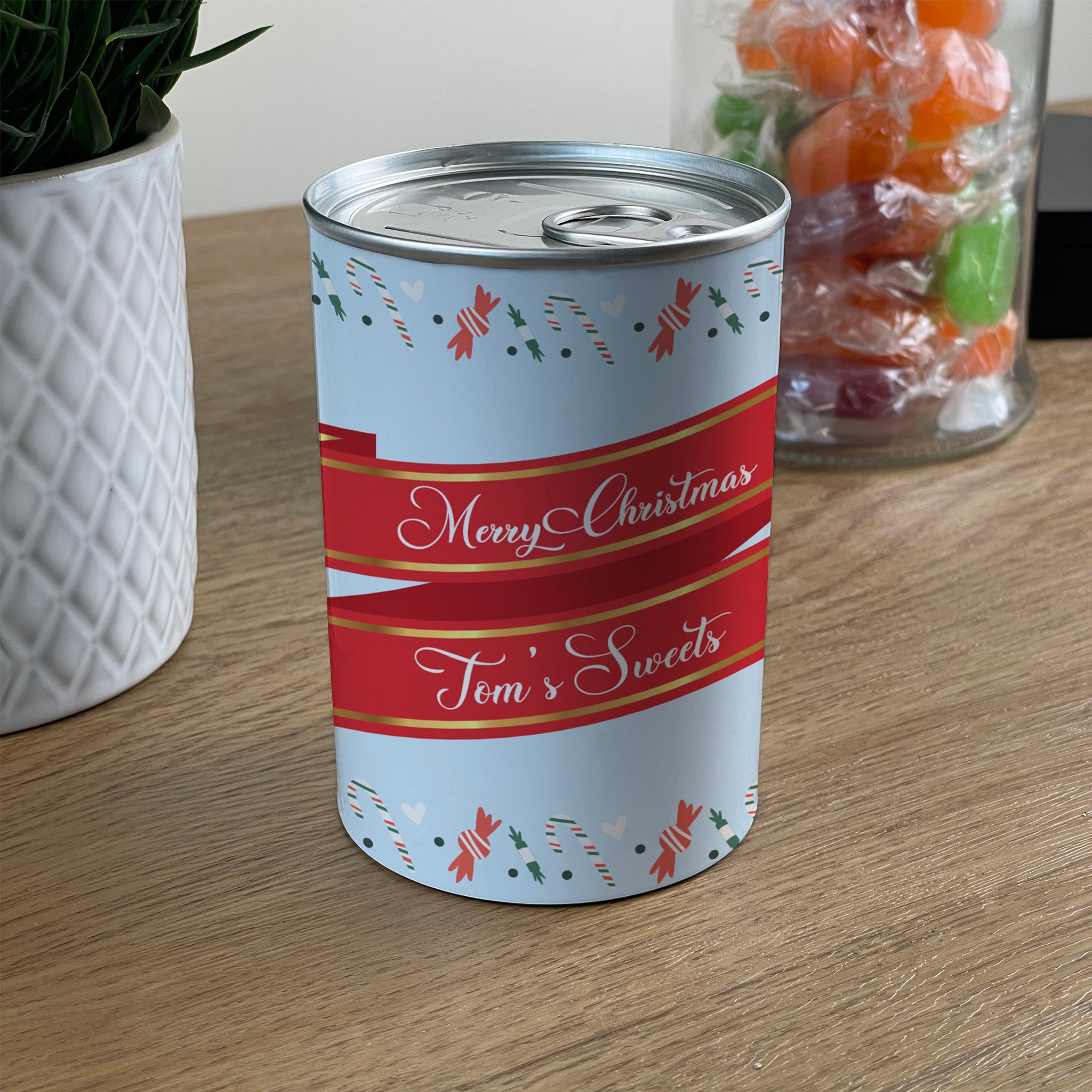 Personalised Pick & Mix Sweets Tin Can with Festive Christmas Design