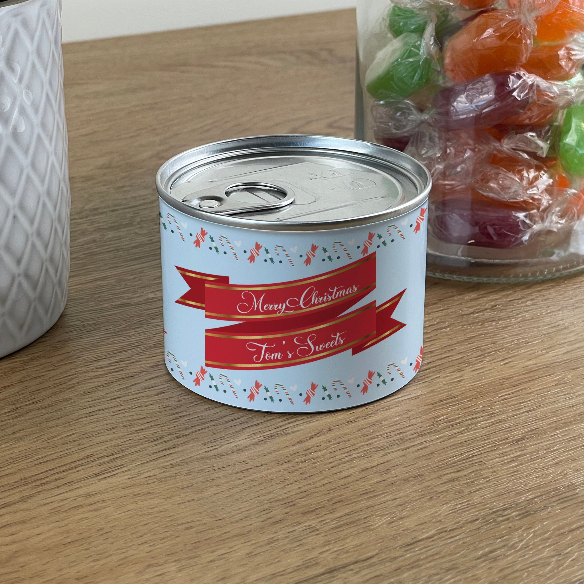 Personalised Pick & Mix Sweets Tin Can with Festive Christmas Design