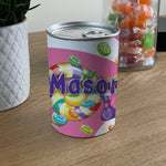 Personalised Pick & Mix Sweets Tin Can with Lollipop Swirl Design