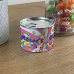 Personalised Pick & Mix Sweets Tin Can with Lollipop Swirl Design