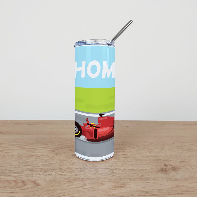 Personalised Stainless Steel Skinny Tumbler & Straw with Race Car Design
