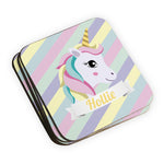 Personalised Children's Coasters - Striped Unicorn