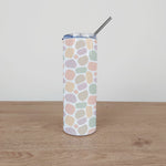Stainless Steel Skinny Tumbler & Straw with Cobbled Pastel Colour Design