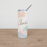 Personalised Stainless Steel Skinny Tumbler & Straw with Abstract Leaf Design