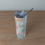 Personalised Stainless Steel Skinny Tumbler & Straw with Abstract Leaf Design