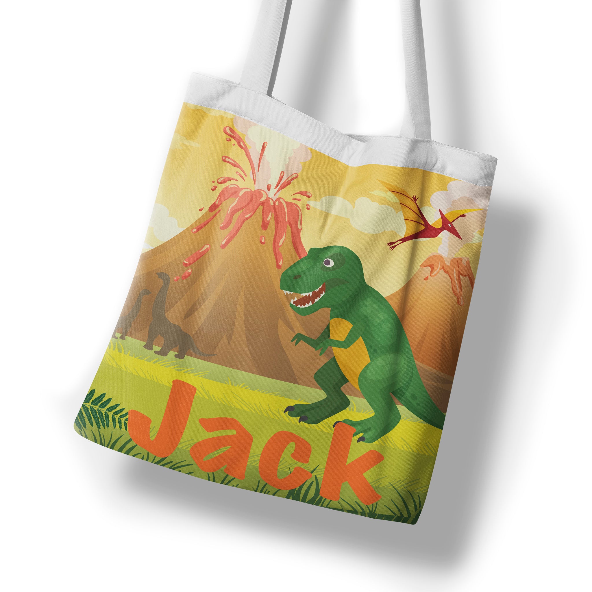 Personalised Children's Tote Bag - Dinosaur Volcano