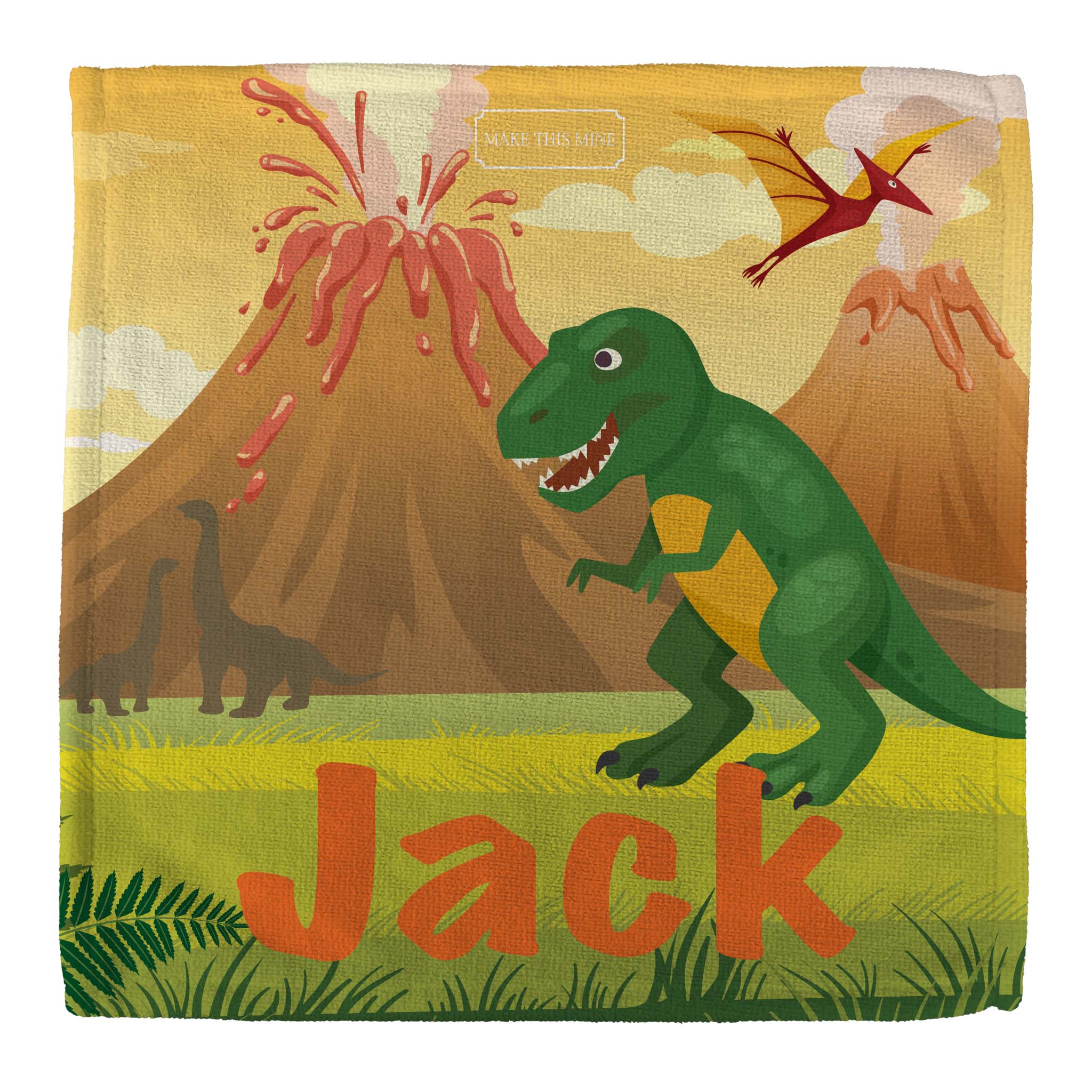 Personalised Children's Towel & Face Cloth Pack - Dinosaur Volcano