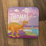 Personalised Children's Coasters - Pink Dinosaur