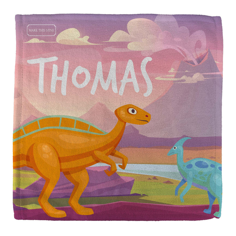 Personalised Children's Face Cloth - Pink Dinosaur