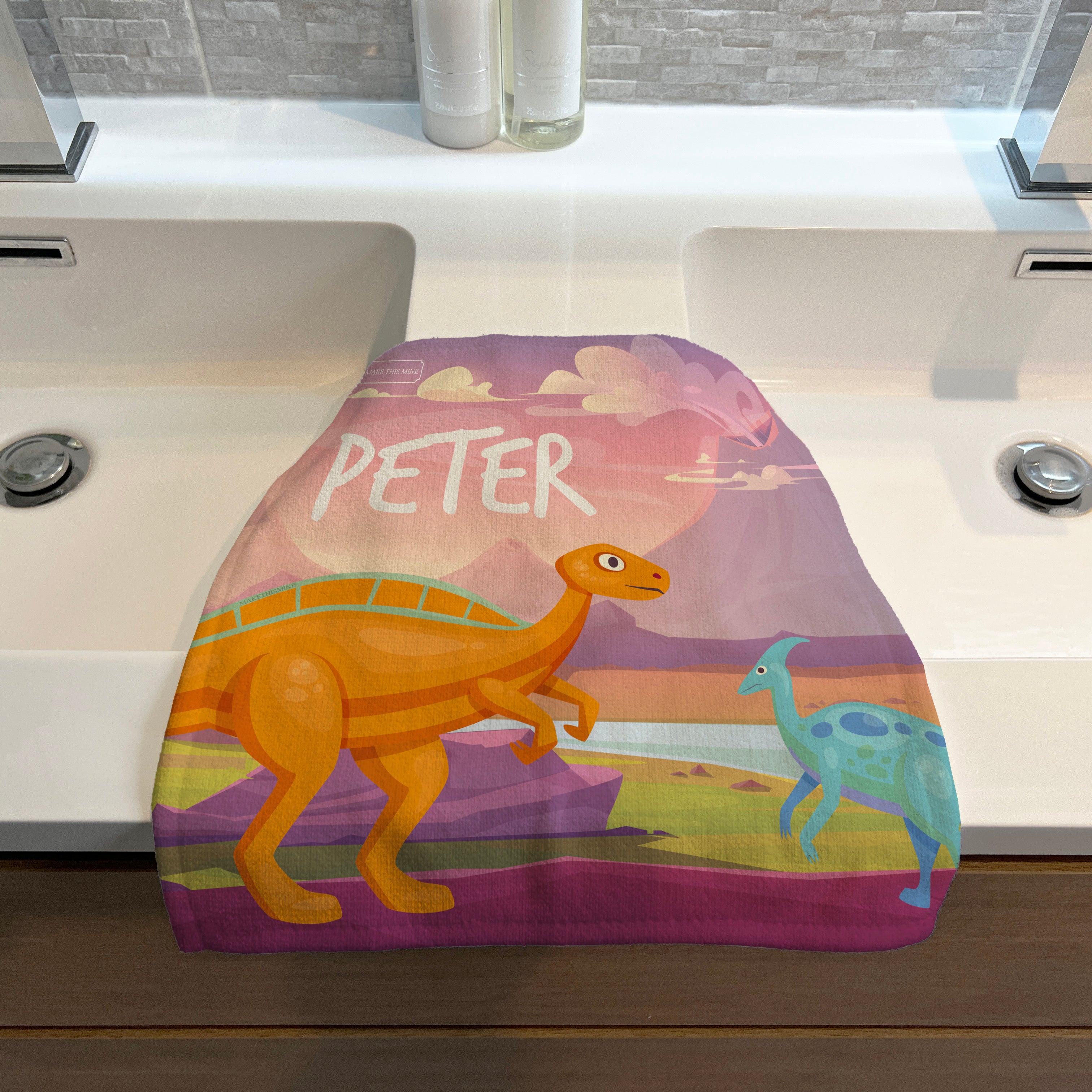 Personalised Children's Towel & Face Cloth Pack - Pink Dinosaur