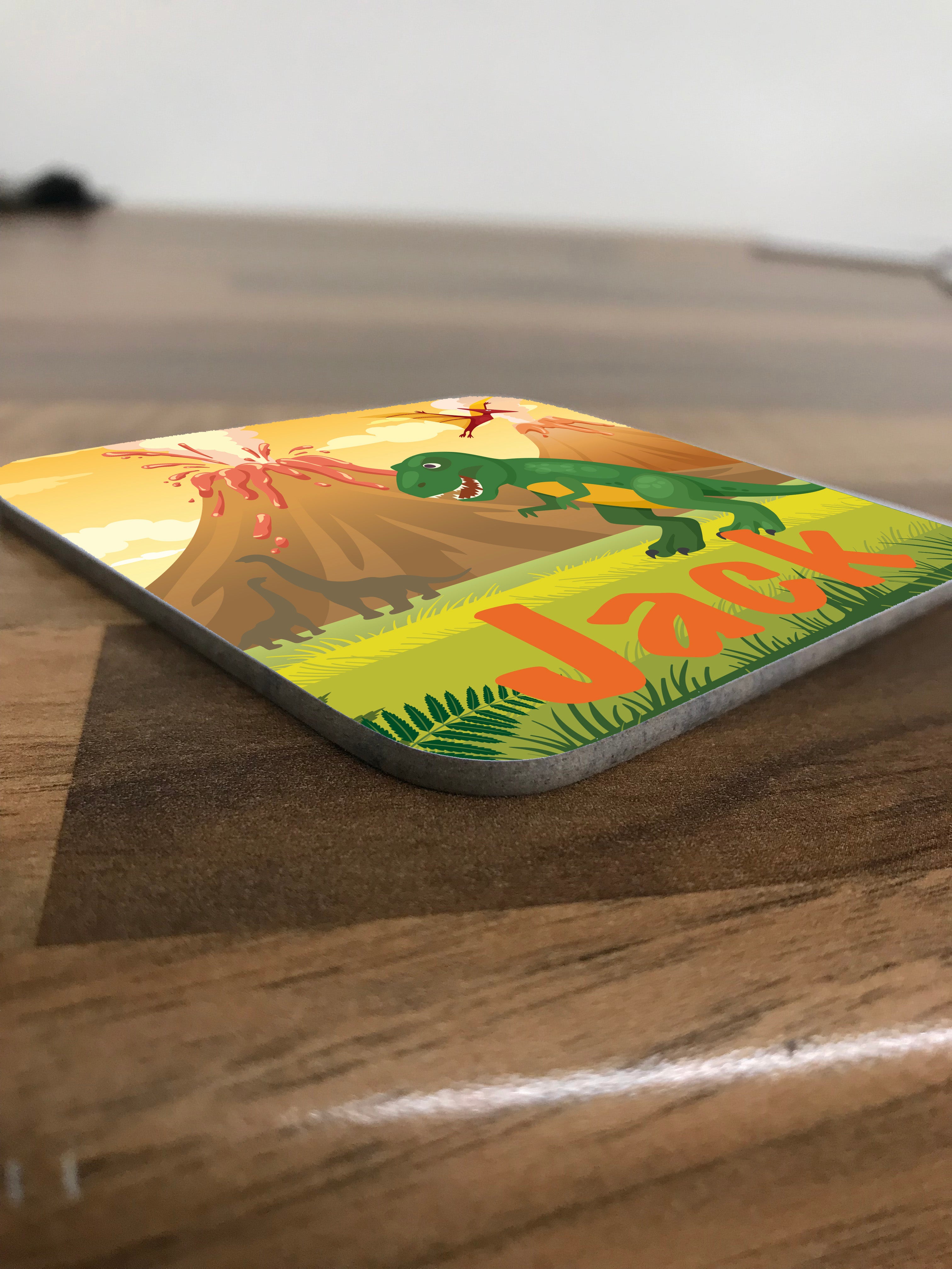 Personalised Children's Coasters - Dinosaur Volcano