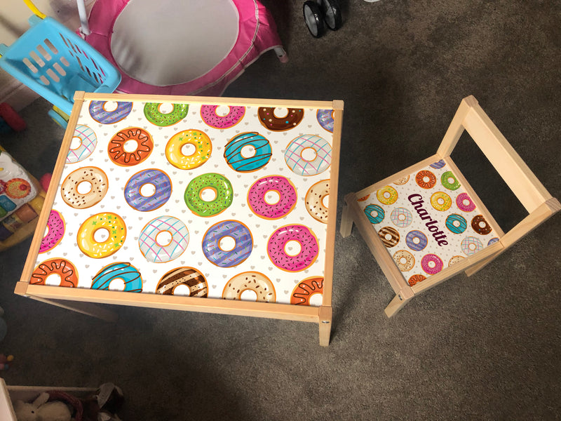 Personalised Children's Ikea LATT Wooden Table and 1 Chair Printed Donut