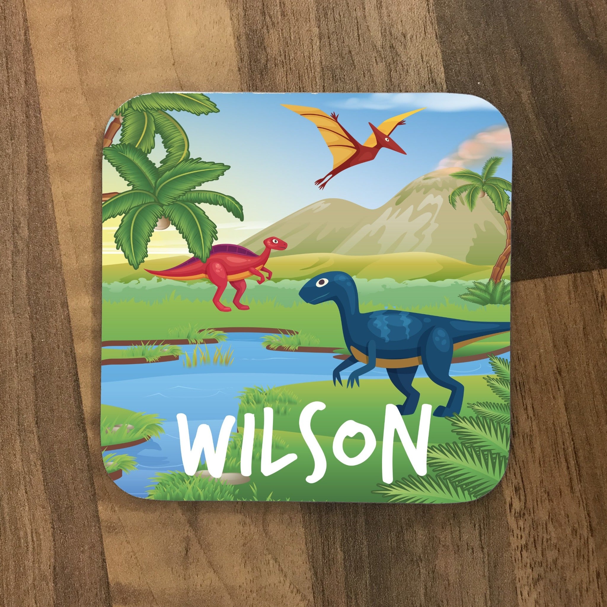 Personalised Children's Coasters - Dinosaur Landscape