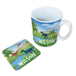 Personalised Children's Mug & Coaster Set - Dinosaur Landscape