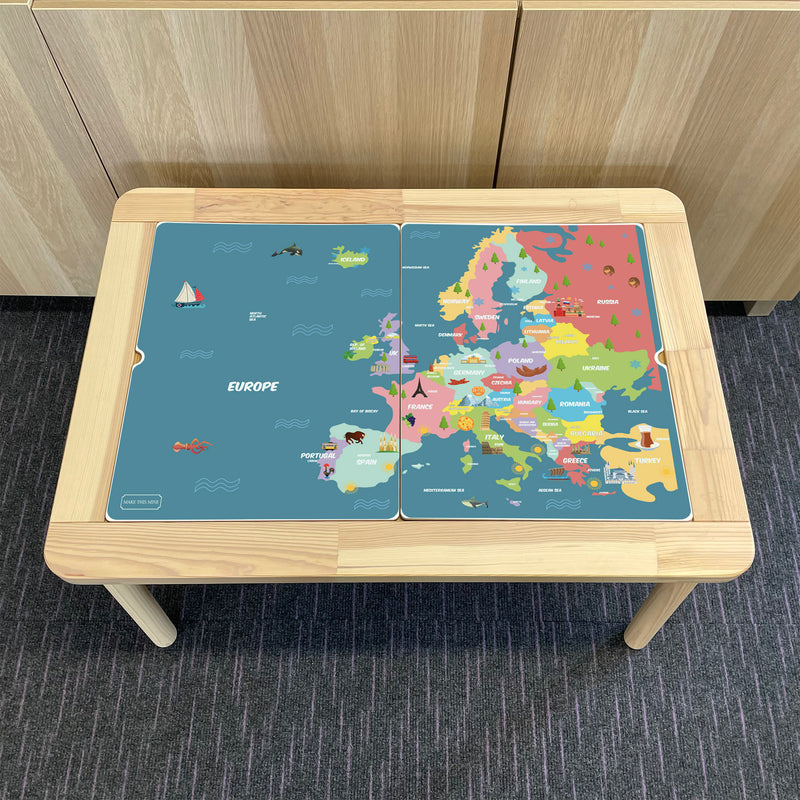 Kids Europe Map Table Top STICKER ONLY Compatible with IKEA Flisat Tables