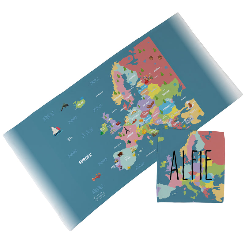 Personalised Children's Towel & Face Cloth Pack - Europe Map