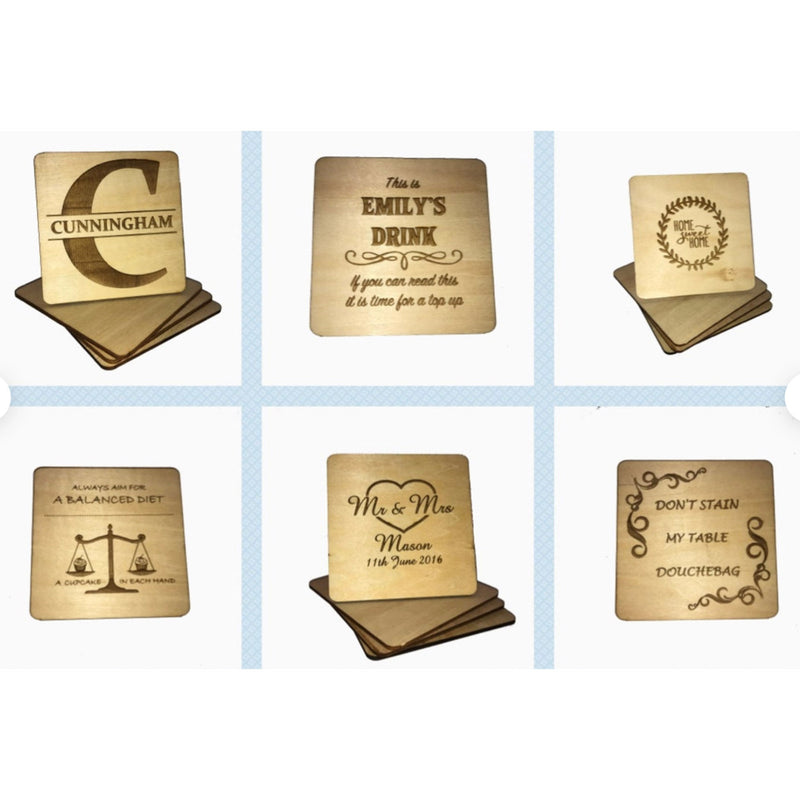Personalised Engraved Coasters, Gifts, Any Engraving, Any Occasion, 1 or 4 Set
