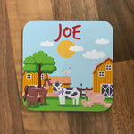 Personalised Kids Hardboard Placemat and Coaster Set Farm Design