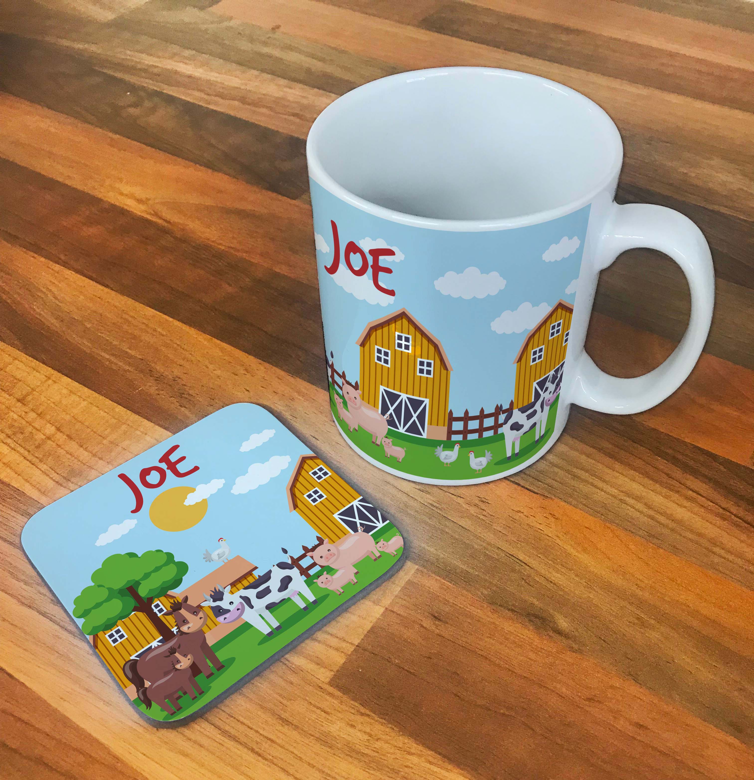 Personalised Children's Mug & Coaster Set - Farm